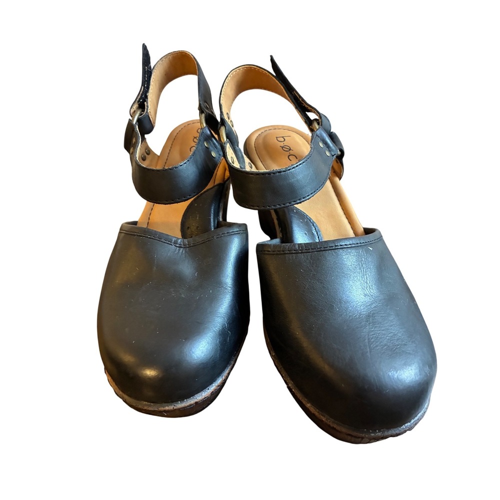 b.o.c. Born Concept Womens Black Leather Slingback Wedge Clogs Platform Shoes 9M